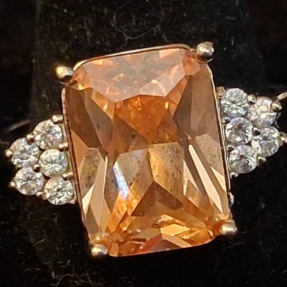 Sterling Silver Women's Ring With Champagne CZ Centerstone Size 11 1/4